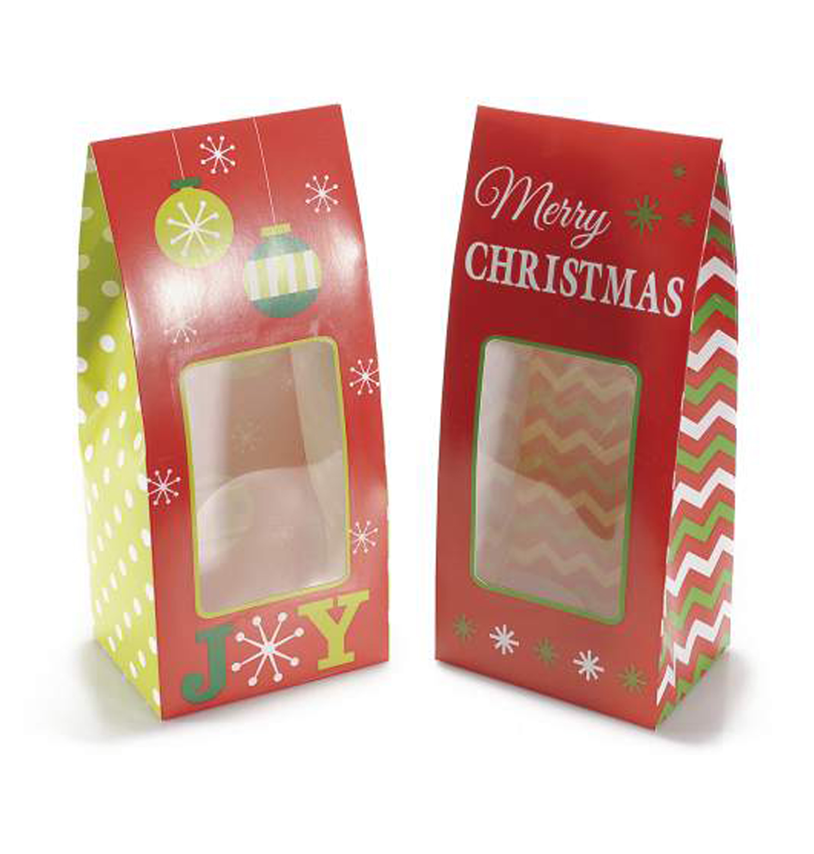 30Pz. Scatole regalo natalizia in carta colorata Merry Christmas con vetrinetta  Misure: cm 10,5 x 7,5 x 22,5 H